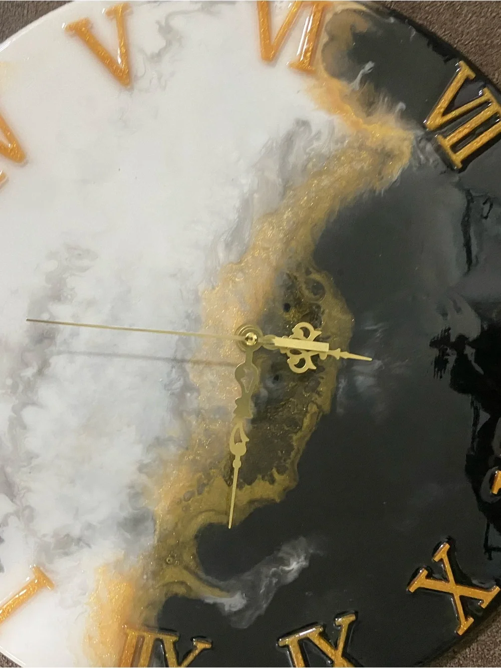 Black, White & Gold Resin Wall Clock with Gold Roman Numerals